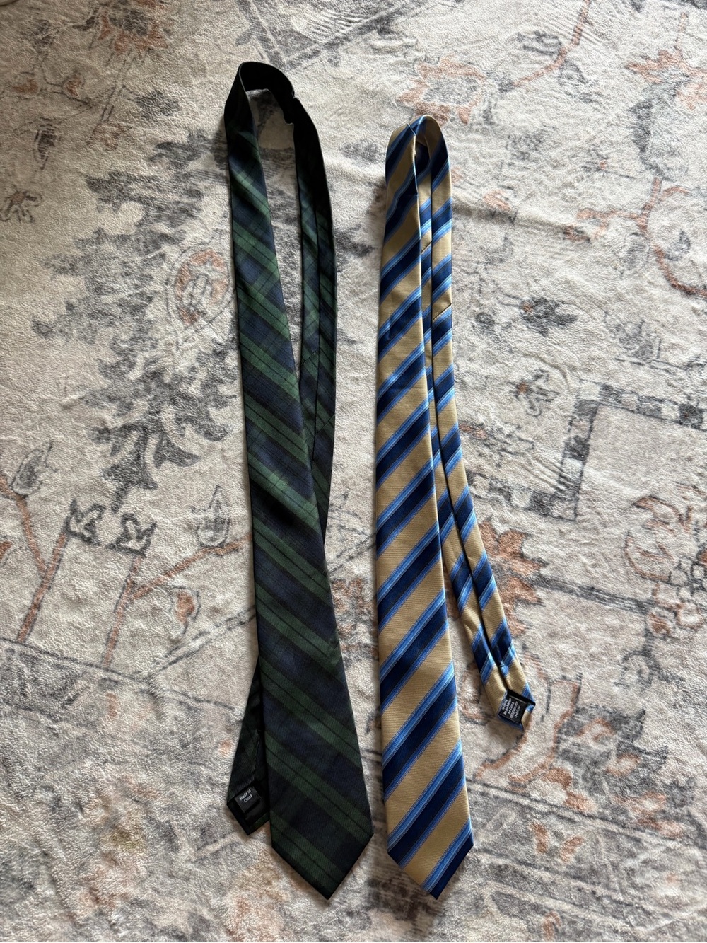 Lot of 2 Men's Neckties Van Heusen Striped & Merona Green Navy Plaid